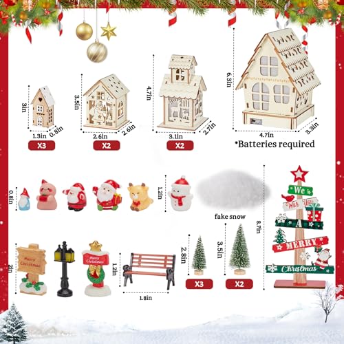 29-Piece DIY Wooden Christmas Village Set with LED Lights and Miniatures