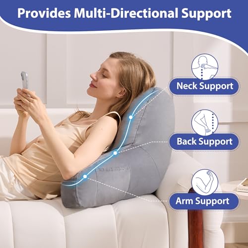 Backrest Pillow for Bed - Ergonomic Reading Pillow with Arms