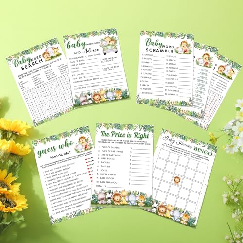 Safari Animal Baby Shower Games Set - 302 Pieces, 6 Woodland Theme Activities