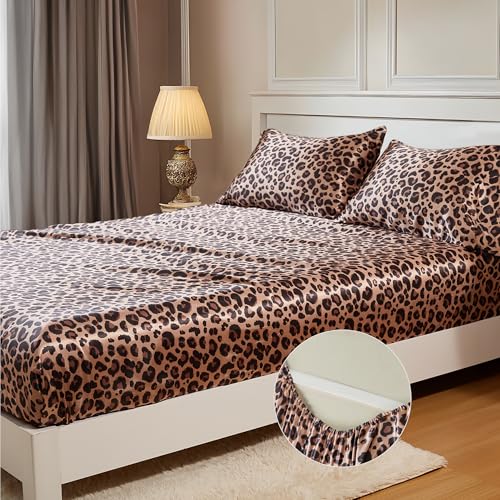 Satin Fitted Sheet Full Size with Elastic Corner Straps, 15-Inch Deep Pocket