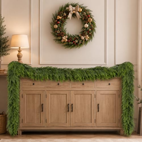 DLPL 9 Ft Cedar Garland - Real Touch Christmas Decor for Mantle (1 Pack)