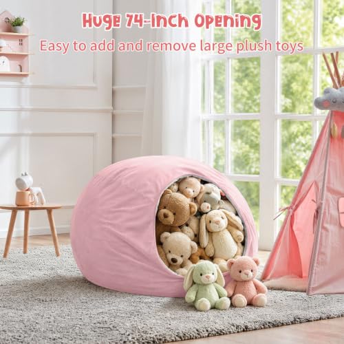 200L Corduroy Bean Bag Chair Cover for Stuffed Animal Storage, Pink