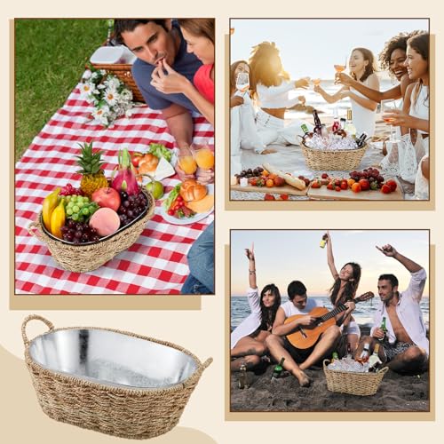 Domensi Set of 2 Wicker-Exterior Ice Buckets, 3-Gallon Beverage Coolers