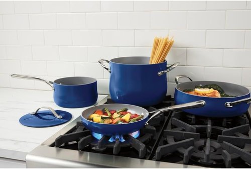 Cuisinart Nonstick Ceramic Cookware Set - 12-Piece Pots & Pans for Even Heat Cooking | Sapphire Color