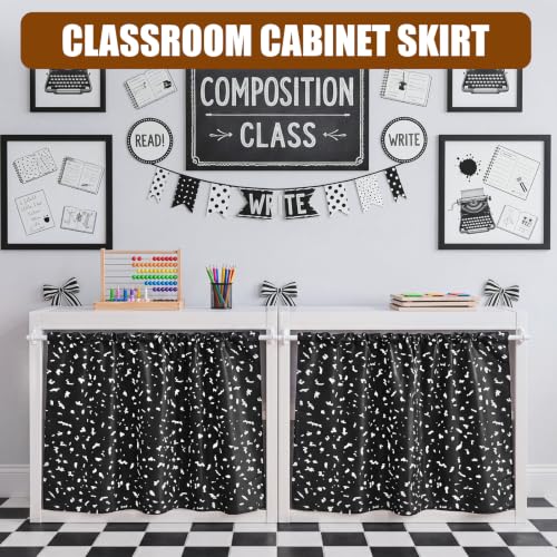 Classroom Cabinet Curtains for Shelves, 51x29.5 Inch Set with Tension Rod