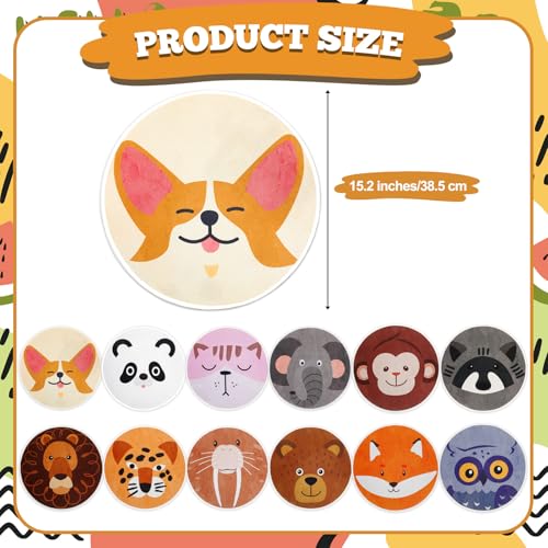12-Piece Animal Print Round Classroom Rugs, 15-Inch Non-Slip Floor Cushions