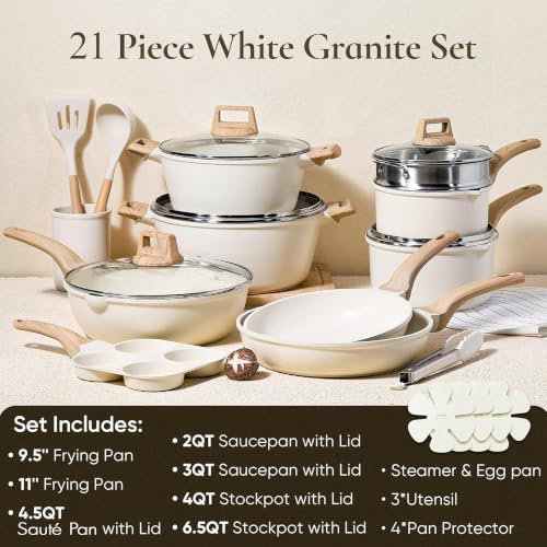 21-Piece Nonstick Cookware Set, Granite Pots and Pans for Induction