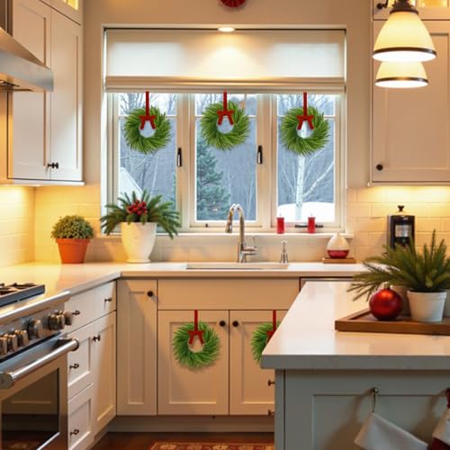 6-Piece Mini Christmas Norfolk Pine Wreaths with Bows, 7.9-Inch Candle Rings