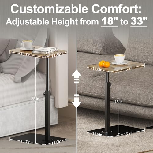 Adjustable C-Shaped Sofa Side Table with Swivel Tray and Metal Base