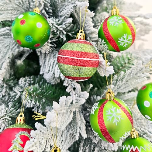 Suphan 51-Piece Christmas Ornaments Set – Red Green White Shatterproof Balls & Candy Canes