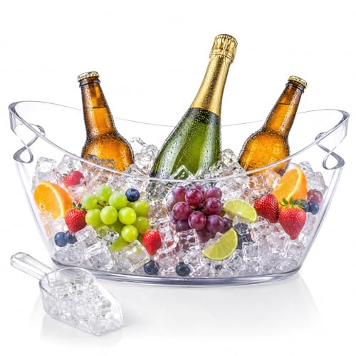 ANKBOL 1PC Clear 6L Acrylic Ice Bucket with Handles & Scoop – Large Capacity Beverage Tub for Parties & Events