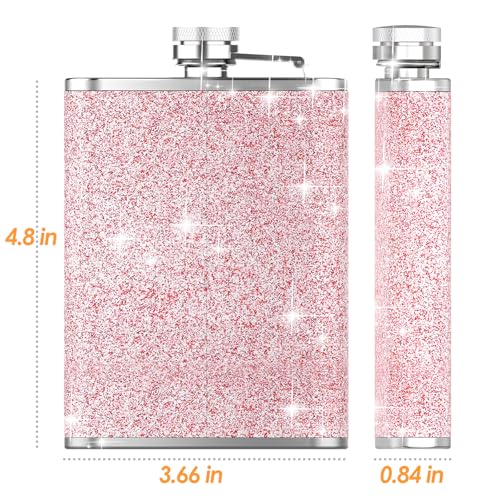 Hianjoo Pink 8oz Leakproof Stainless Steel Hip Flask Set for Women, Portable Camping & Gifting