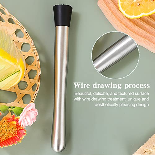Melunira 10-Inch Silver Cocktail Muddler Set with 2 Spoons - Barware