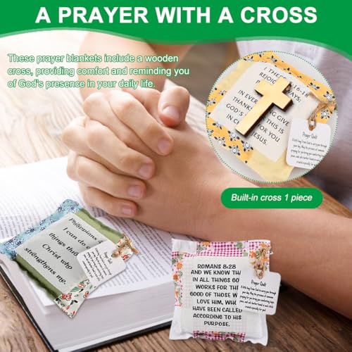 12 Mini Prayer Quilts with Cross - Handmade Christian Gifts