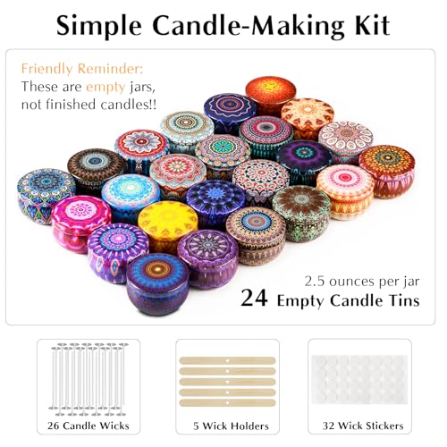 24 Empty Candle Tins 2.5 oz with Lids - Candle Making Kit