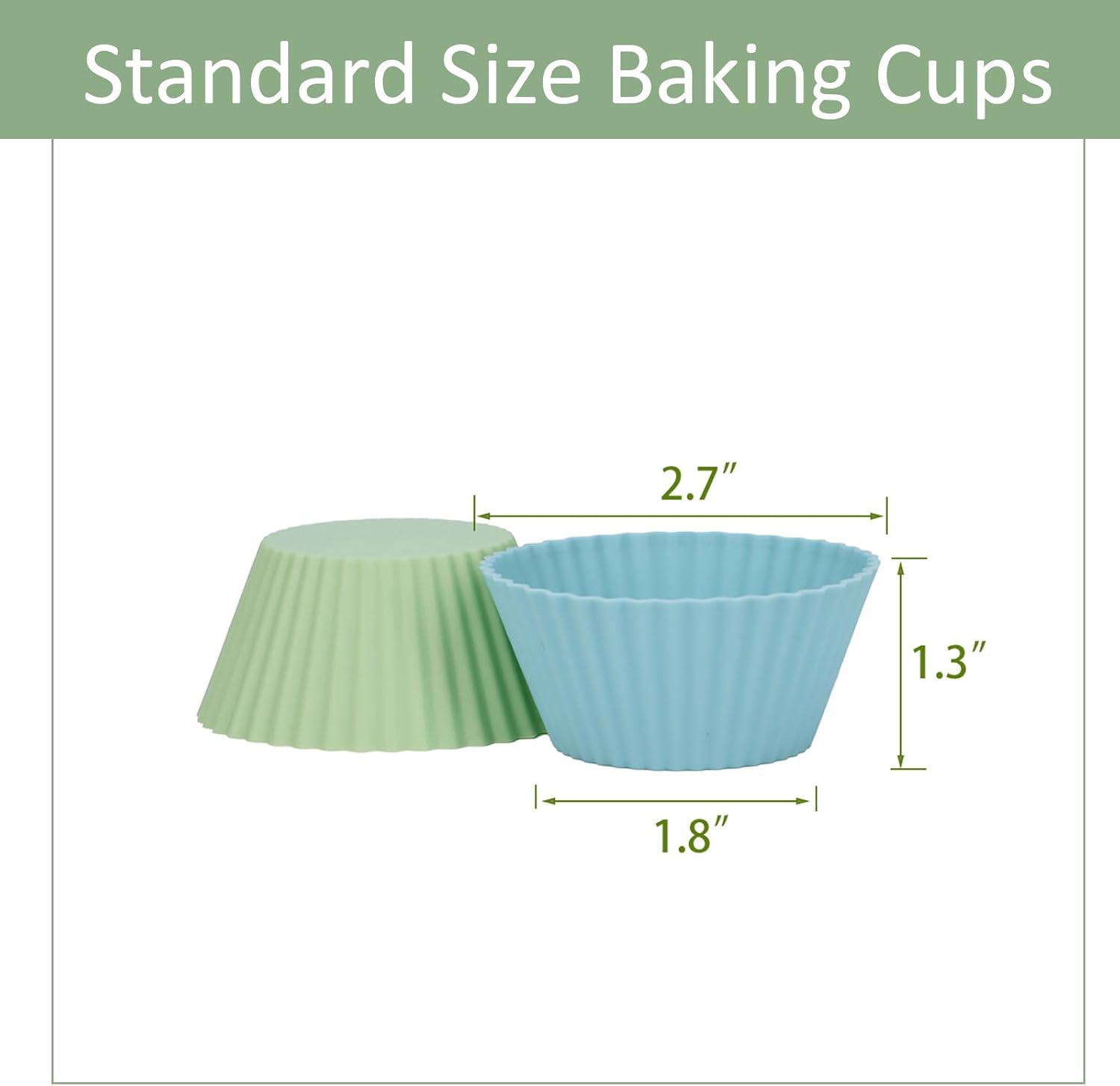 Skiennix Silicone Baking Muffin Cups - 12 Pack Reusable Cupcake Liners | BPA Free, Dishwasher Safe (White, Green, Navy, Dusty Blue)