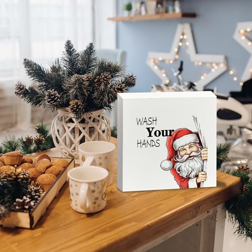 White Christmas Santa Bathroom Wooden Sign - 5x5 Inch Holiday Home Decor