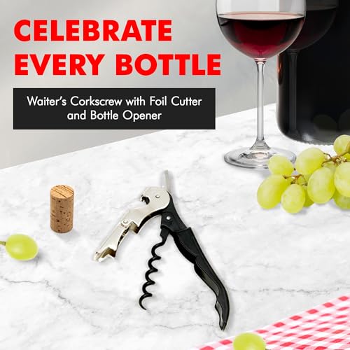 Chef Craft Select Stainless Steel/Black Waiters Corkscrew 5-inch with Foil Cutter & Bottle Opener