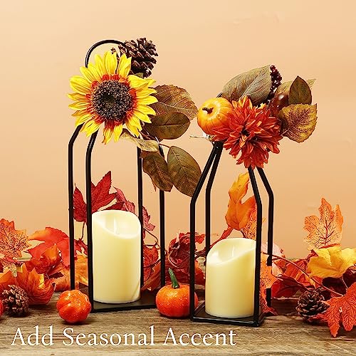 Set of 2 Black Metal Lanterns with LED Flameless Candles