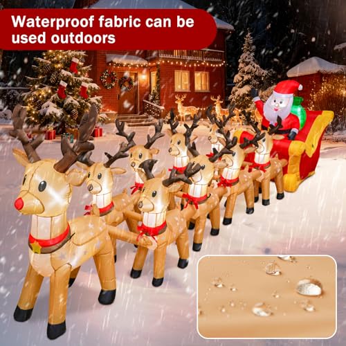 Garma 14ft Christmas Inflatable with 8 Reindeer & Santa Sleigh - Built-in LED Outdoor Decor