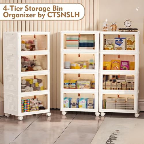 4 Tier Plastic Storage Bins with Lids and Wheels Stackable