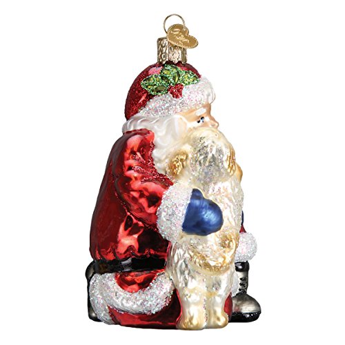 Handcrafted Mouth-Blown Glass Santa with Puppy Christmas Tree Ornament