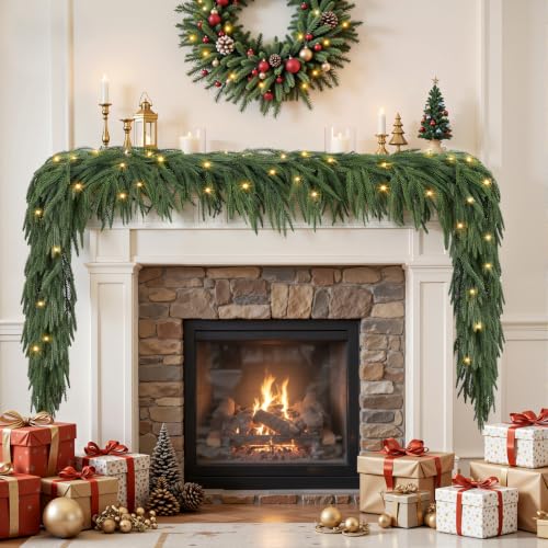 18FT Norfolk Pine Artificial Christmas Garland with Lights - Outdoor/Indoor Pre-lit, 100 Multi-Color LEDs (Alupssuc 18FT / 1)