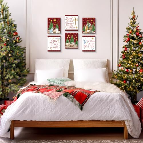 TOARTi 8x10 Inch Framed Christmas Nativity Scene Canvas Wall Art Set - Birth of Jesus Religious Decor