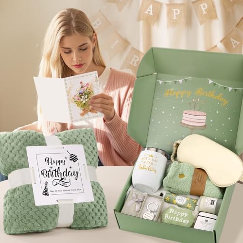 Relaxing Spa Birthday Gift Basket for Women with Flannel Blanket