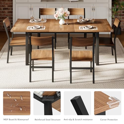 7-Piece Extendable Dining Table Set with 6 Chairs, Walnut Wood Finish