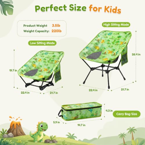 Kids Folding Camping Chair with Dinosaur Print and Carry Bag