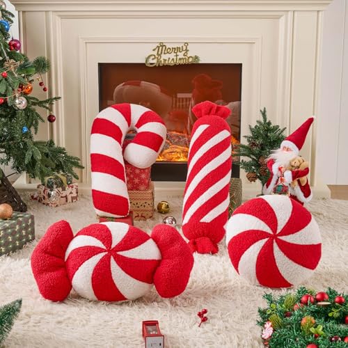 Lanpn Red Candy Pillows 4pk Set - 12x22, 12x21, 7x27, 12x13 inch Christmas Cushions