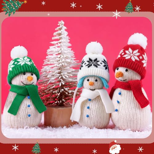 Geyoga Mini Santa Hat and Scarf Set for DIY Holiday Decorations Snowflake Pattern (8 Pieces, Red, Green, White, Pink)