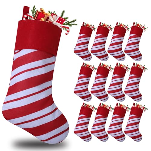 Tokforty Red Candy Cane Christmas Stockings 19 Inch, Pack of 12 - Holiday Decor