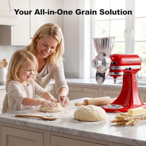 All-Metal Grain Mill Attachment for Stand Mixers, 9-Level Adjustable Flour Mill