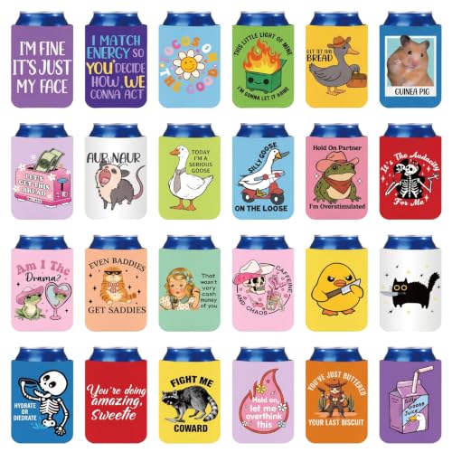 CHENGU Humorous 24 Pcs Beer Can Sleeves - Funny Quotes Beer Cooler, Reusable
