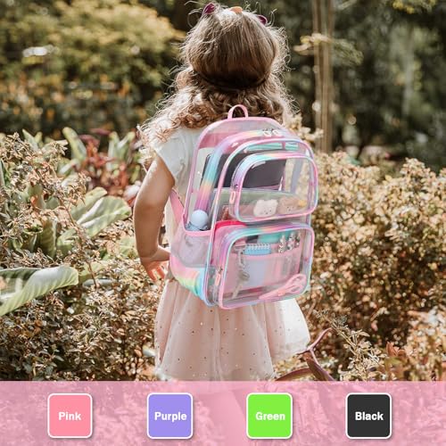 Heavy Duty Clear Backpack for Girls - Pink Transparent School Bookbag