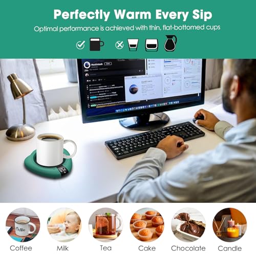 TRILINK Green Coffee Mug Warmer for Desk - Auto Shut Off, Adjustable Temperature