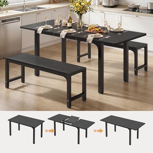 Ahomly 63" Extendable Dining Table Set with 180° Flip Leaf - Black