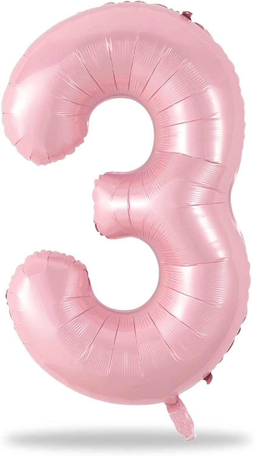 Pastel Pink Number 3 Balloon - 40 Inch Giant Pearl Light Pink Helium Foil for 3rd Birthday & Celebrations