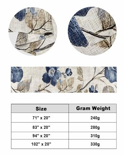 Cal King Bed Runner - Blue Gray Vintage Botanical Floral Satin Bed Scarf