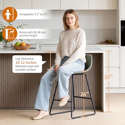 Set of 3 Faux Leather Counter Height Bar Stools, 26-Inch with Back