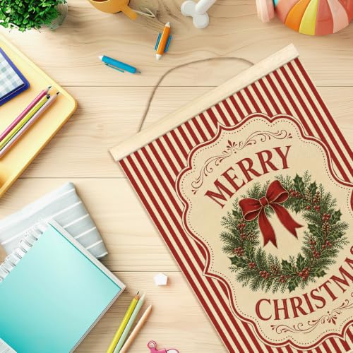Madalo Christmas-1 Red Striped Wreath Wall Art Poster 12x16 Inch