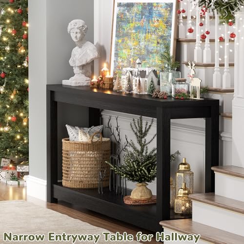 47-Inch Farmhouse Narrow Console Table with Storage Shelves, Black