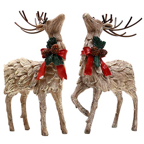 Resin Holiday Deer Figurines Set - Christmas Reindeer Decor, 2 Pack