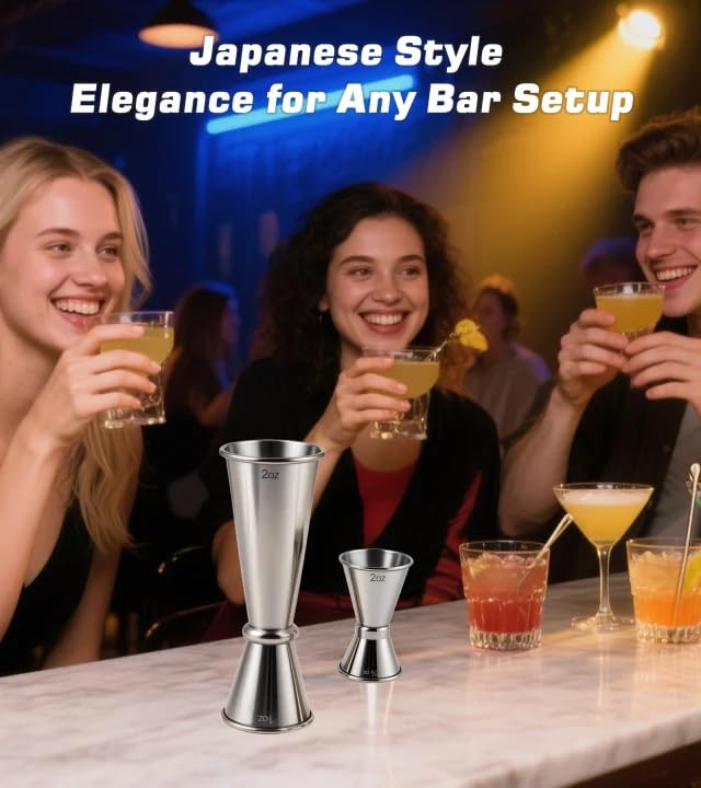 2-Pack Stainless Steel Japanese Style Cocktail Jiggers – Dual Measuring Cups