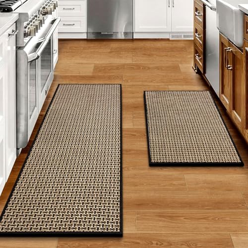 Non-Slip Kitchen Rug and Mat Set - 2 Piece Absorbent Cushioned Floor Mats