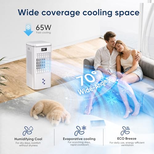 Portable Evaporative Air Cooler Fan 2-Gallon Tank 3 Speeds Remote