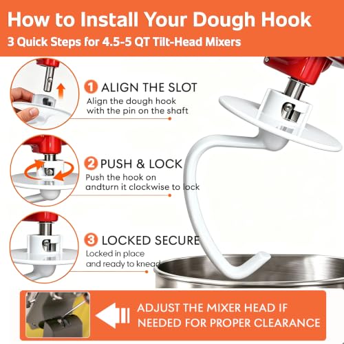 C-Shaped Dough Hook for 4.5-5 Qt Tilt-Head Stand Mixers, Non-Stick Coated