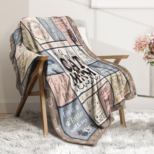 SteadStyle 60x50 Inch Cat Mom Christmas Gift Blanket - Best Mom Ever for Cat Lovers